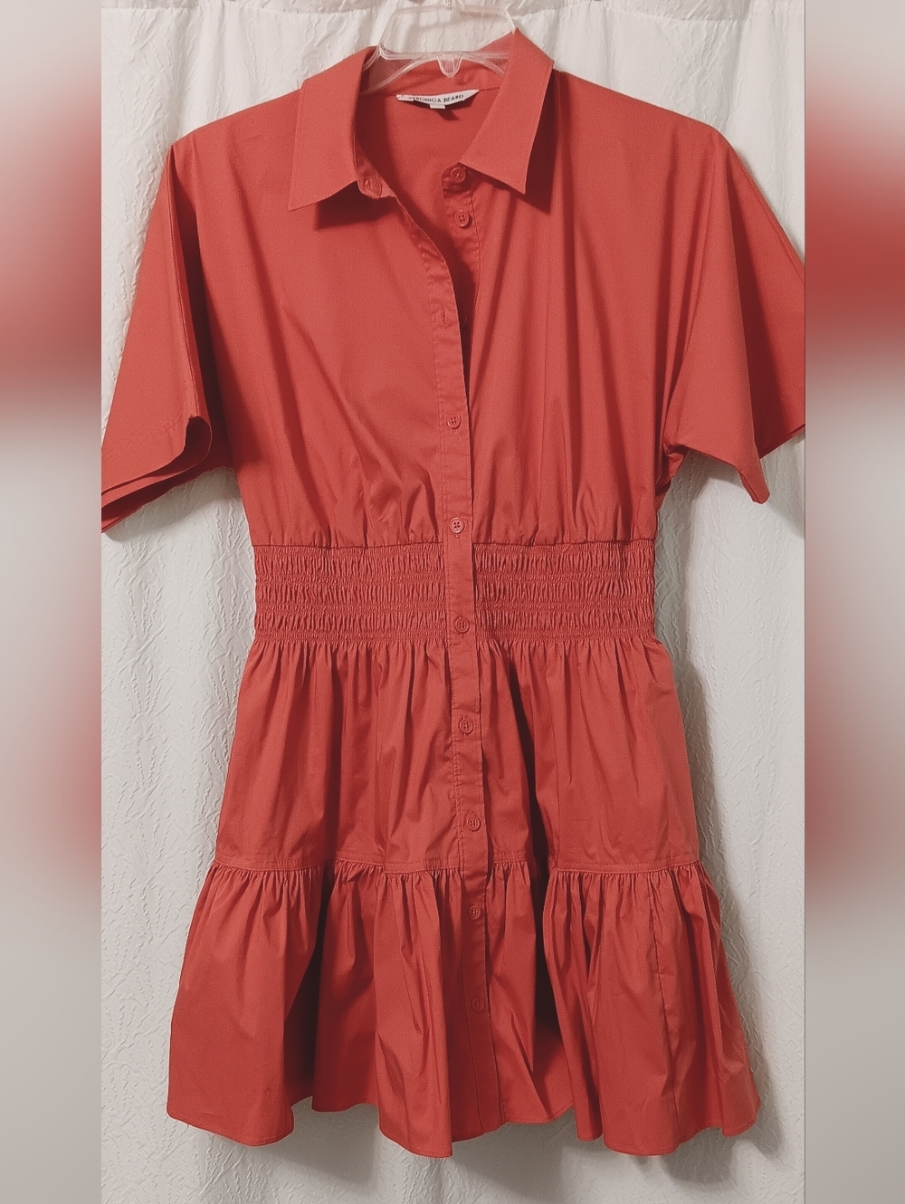 VERONICA BEARD Shirt dressCotton-blend poplin Shirred Button Size 10 - Picture 3 of 14